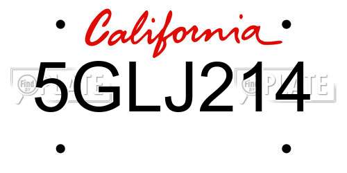 5GLJ214 California License Plate