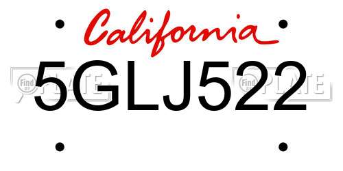 5GLJ522 California License Plate