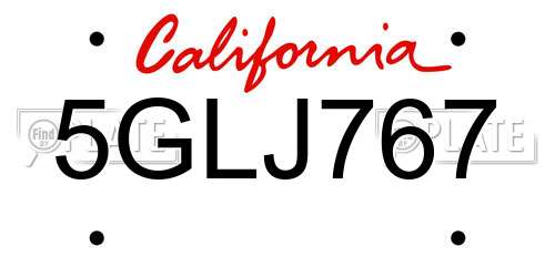 5GLJ767 California License Plate