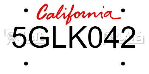 5GLK042 California License Plate