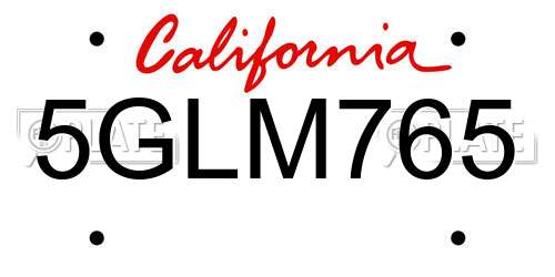 5GLM765 California License Plate