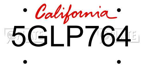 5GLP764 California License Plate
