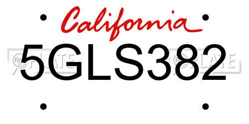5GLS382 California License Plate