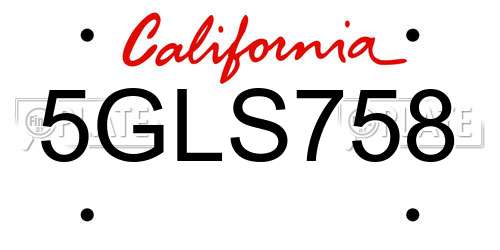 5GLS758 California License Plate
