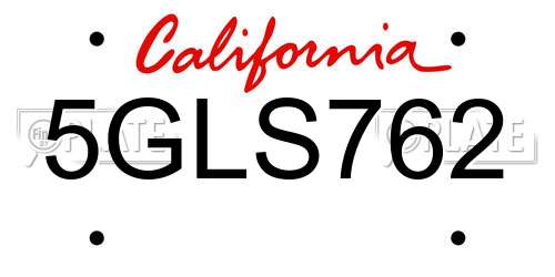 5GLS762 California License Plate