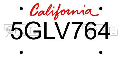5GLV764 California License Plate