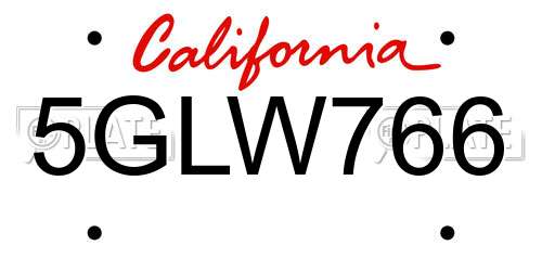 5GLW766 California License Plate