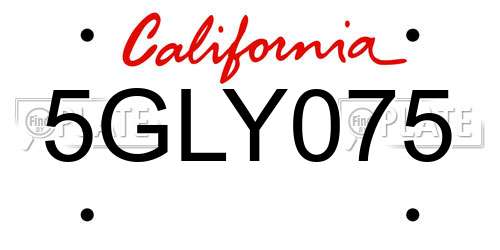 5GLY075 California License Plate