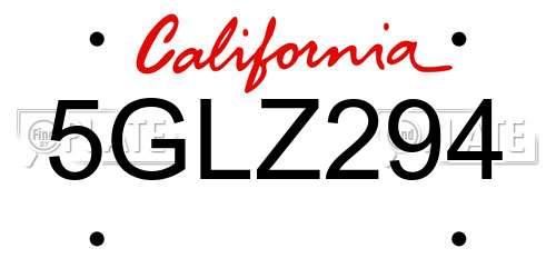 5GLZ294 California License Plate