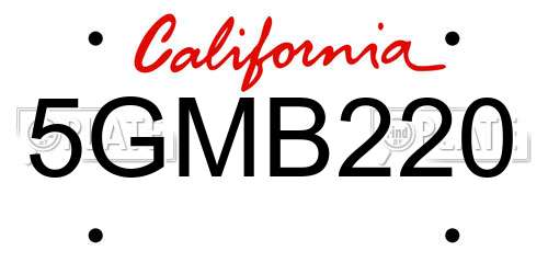 5GMB220 California License Plate