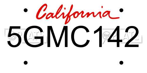 5GMC142 California License Plate