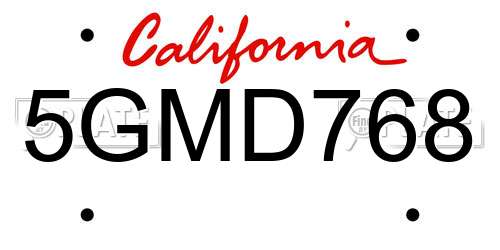 5GMD768 California License Plate