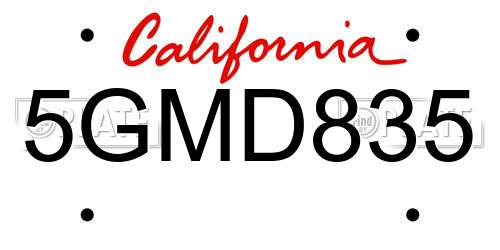 5GMD835 California License Plate