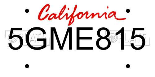 5GME815 California License Plate