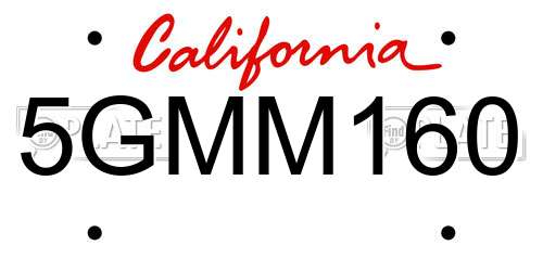 5GMM160 California License Plate