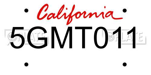5GMT011 California License Plate