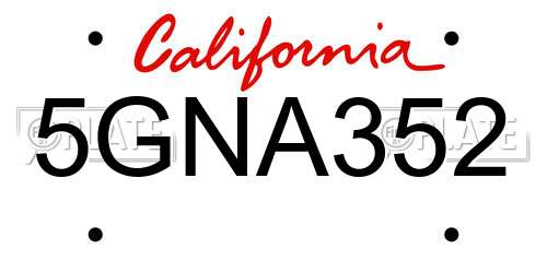 5GNA352 California License Plate
