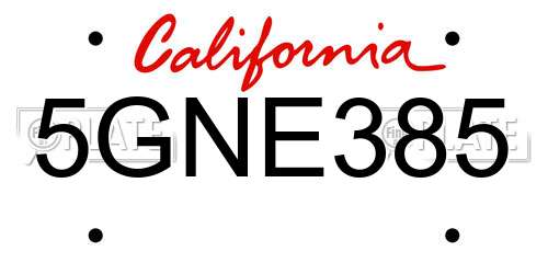 5GNE385 California License Plate