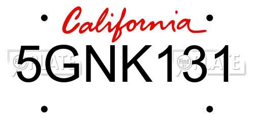 5GNK131 California License Plate