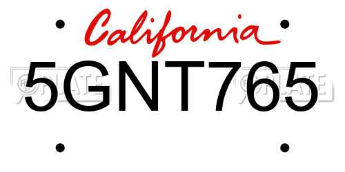 5GNT765 California License Plate