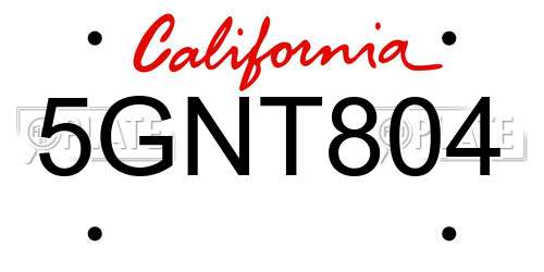 5GNT804 California License Plate