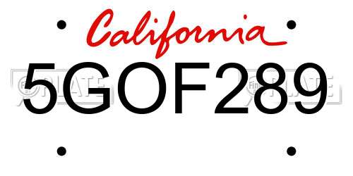 5GOF289 California License Plate