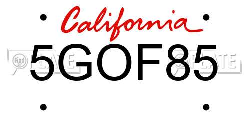 5GOF85 California License Plate