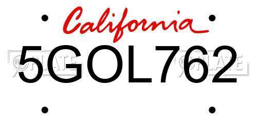 5GOL762 California License Plate