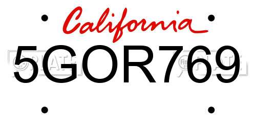 5GOR769 California License Plate