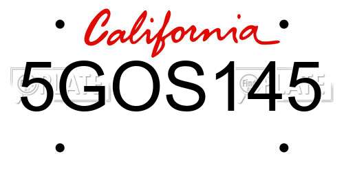 5GOS145 California License Plate