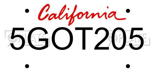 5GOT205 California License Plate
