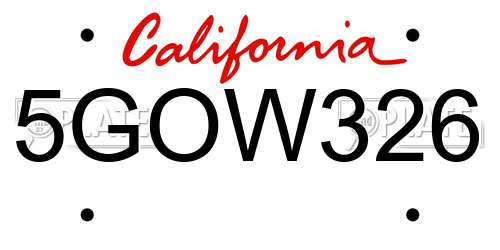 5GOW326 California License Plate