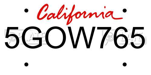 5GOW765 California License Plate
