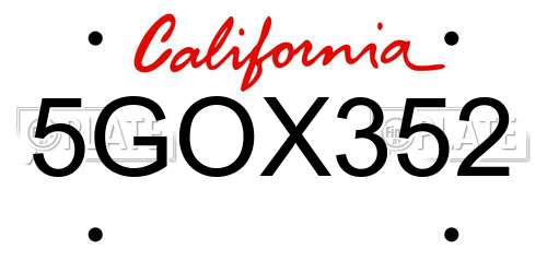 5GOX352 California License Plate