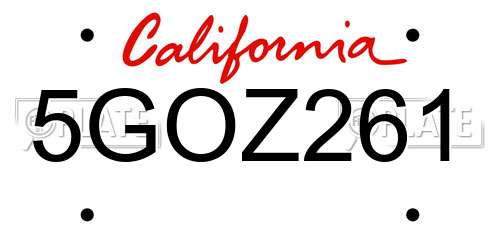 5GOZ261 California License Plate
