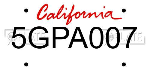 5GPA007 California License Plate