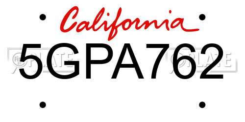 5GPA762 California License Plate
