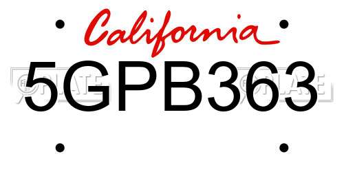 5GPB363 California License Plate