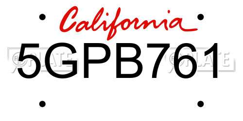 5GPB761 California License Plate