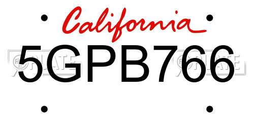 5GPB766 California License Plate