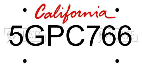 5GPC766 California License Plate