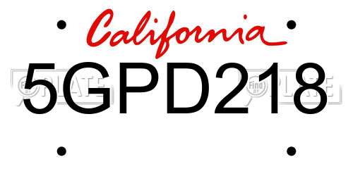5GPD218 California License Plate