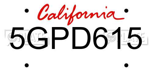 5GPD615 California License Plate