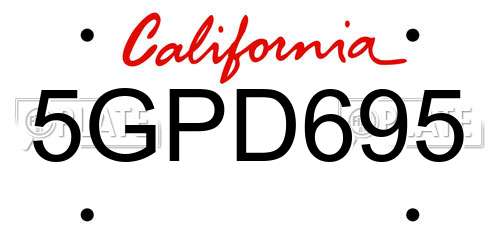 5GPD695 California License Plate
