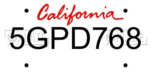5GPD768 California License Plate