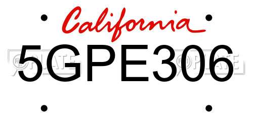 5GPE306 California License Plate