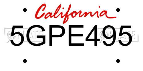 5GPE495 California License Plate