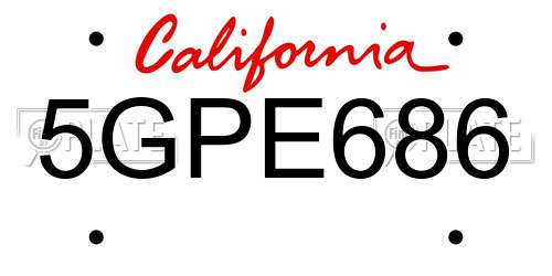 5GPE686 California License Plate
