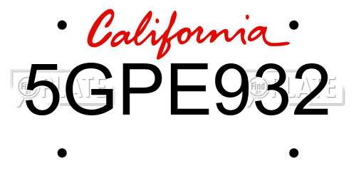5GPE932 California License Plate