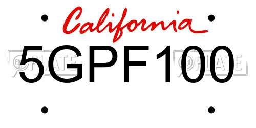 5GPF100 California License Plate